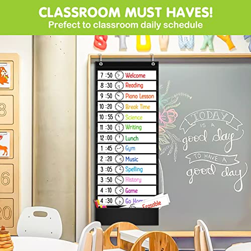 EAMAY Daily Schedule Pocket Charts, Teacher Schedule Chart with Resuable 18 Custom Cards, Classroom Pocket Chart for School Office or Homeschool Activities, Black - Image 3