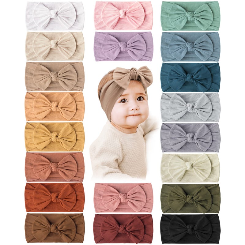 Prohouse 20PCS Baby Nylon Headbands Hairbands Hair Bow Elastics for Baby Girls Newborn Infant Toddlers Kids(Clay) - Image 1