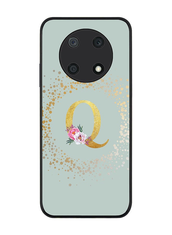 Stylizedd Rugged Black edge case for Huawei nova Y90 Slim fit Soft Case Flexible Rubber Edges TPU Gel Thin Cover - Custom Monogram Initial Letter Floral Pattern Alphabet - Q (Light Grey) - Image 1