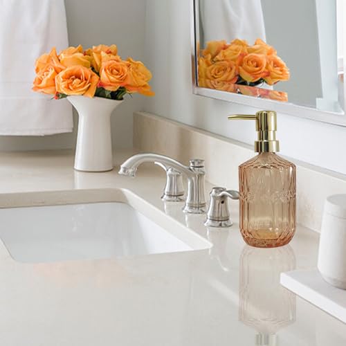 YYTSGG Glass Soap Dispenser with Gold Pump, 15oz Liquid Hand Dispenser, Refillable Lotion Dish Soap Dispenser for Modern Home Decor, Bathroom, Kitchen Countertop, Hotel(Amber) - Image 4