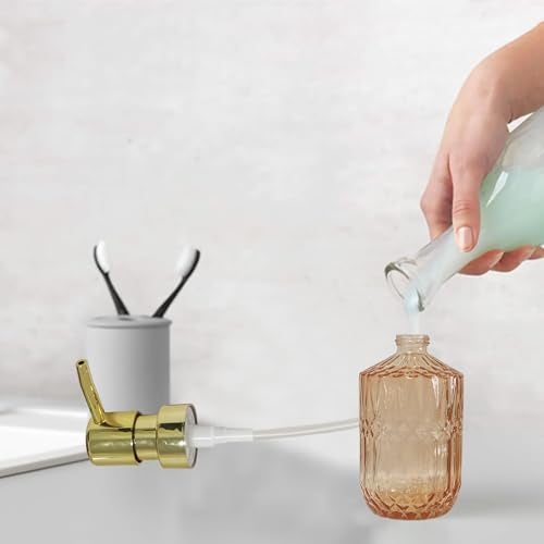 YYTSGG Glass Soap Dispenser with Gold Pump, 15oz Liquid Hand Dispenser, Refillable Lotion Dish Soap Dispenser for Modern Home Decor, Bathroom, Kitchen Countertop, Hotel(Amber) - Image 3