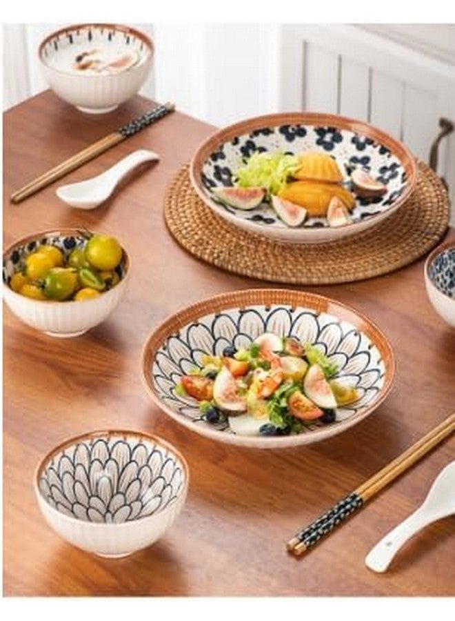DANSR Porcelain 4-Piece Japanese Asian Cuisine Bowl Set With 2 Bowls, 2 Pairs Of Chopsticks And 1 Deep Plates For Serving Dinner, Rice, Soup, Dessert, Salad, Etc, 120 ML, Multicolor - Image 5
