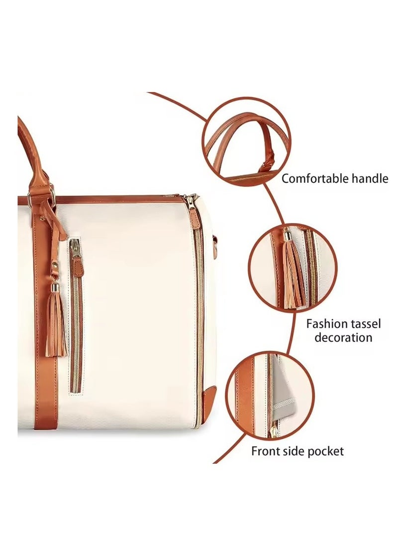 Generic - Travel Bag  Pu Leather 2 In 1 Jenni Bag Travel Bag My Jenni Travel Bag Myjennibag Garment Bag Convertible Waterproof Duffle Bag With Shoe Pouch And Removable Shoulder Strap Beige - Image 1