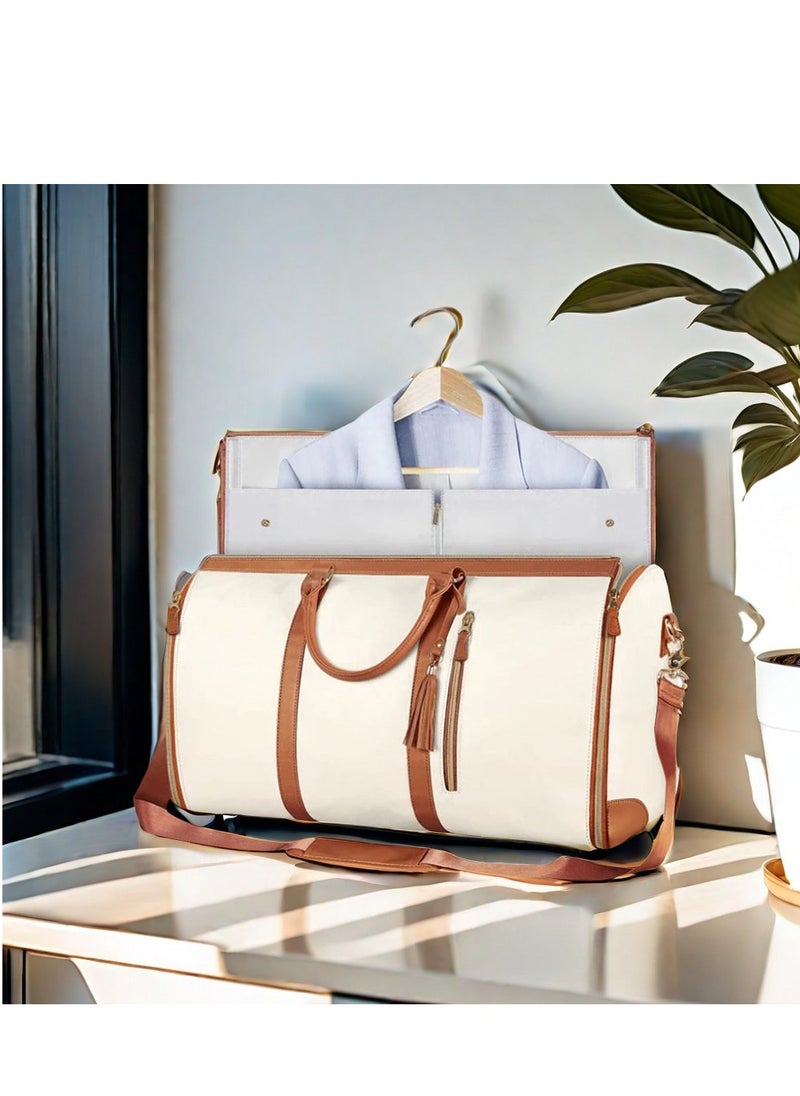 Generic - Travel Bag  Pu Leather 2 In 1 Jenni Bag Travel Bag My Jenni Travel Bag Myjennibag Garment Bag Convertible Waterproof Duffle Bag With Shoe Pouch And Removable Shoulder Strap Beige - Image 1