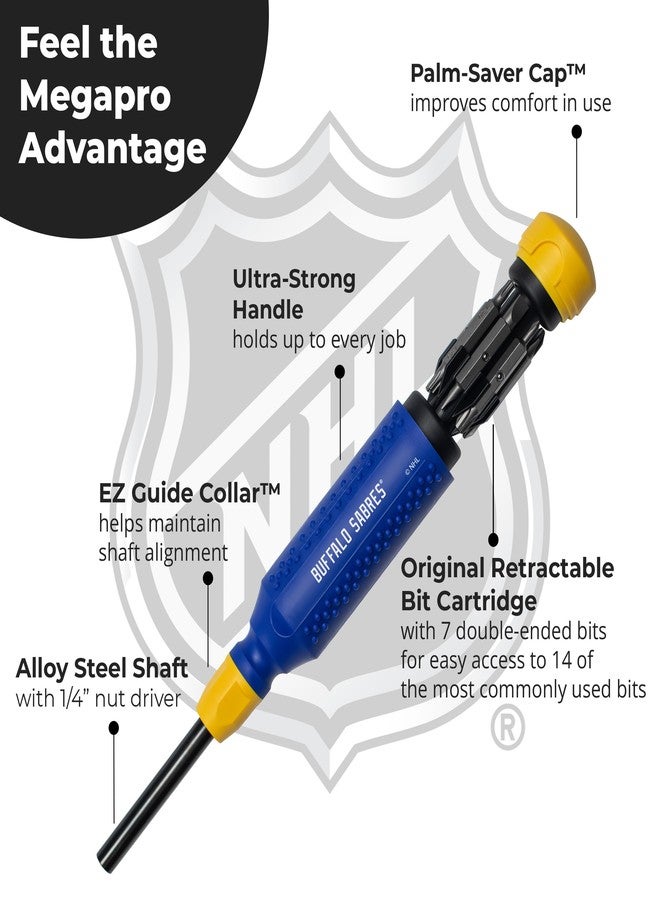 MEGAPRO® NHL® Team Edition Multi-bit Screwdriver | Officially Licensed NHL® Gear | Durable, Ergonomic, Pro-Grade Screwdriver (Buffalo Sabres®) - Image 4