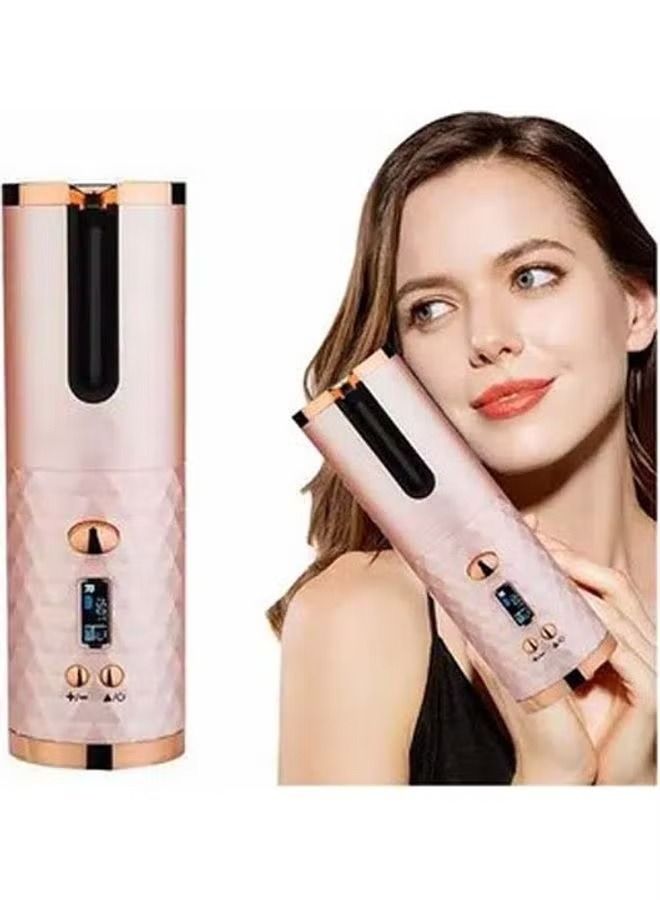 Rechargeable Automatic Hair Curler Pink/Gold - Image 1