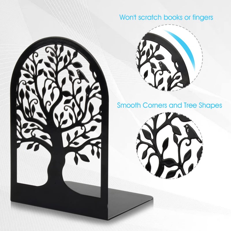 HappyHapi Book Ends, Metal Bookends for Shelves Decorative, Tree Stopper for Heavy Books, Black Ends to Hold Books for Home Office, 6.5 X 4.7 X 3.5 Inch(3 Pairs/6 Pcs, Large) - Image 3