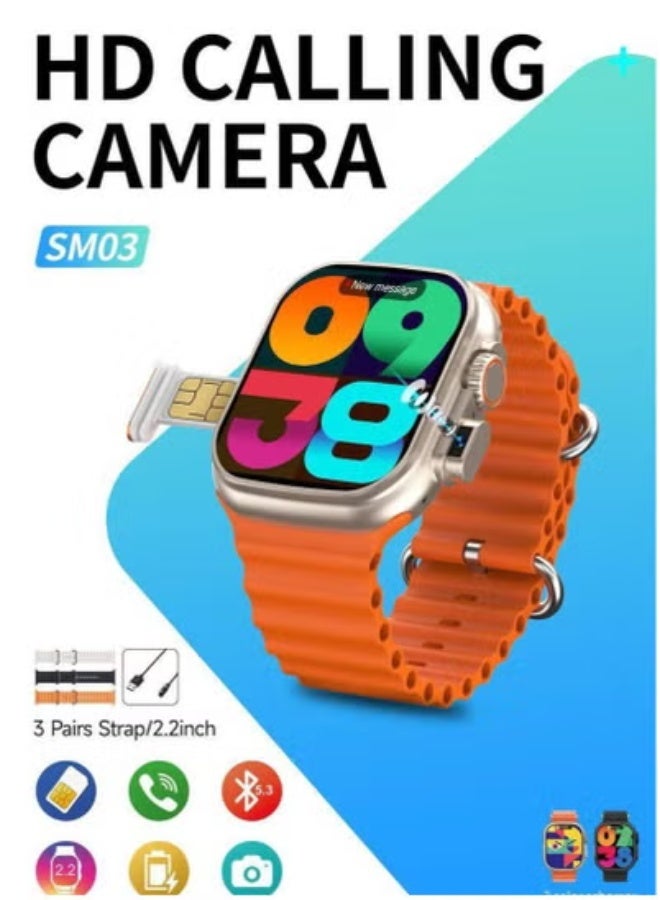 modio SM03 Smartwatch with SIM Card Support & Built-in Camera – Bluetooth Digital Watch with Call Function, Fitness Tracking, Notifications & Activity Monitoring – Includes 3 Interchangeable Straps – Lightweight Wearable for Men, Women & Teens – Stylish & Versatile Smart Watch for Everyday Use - Image 1