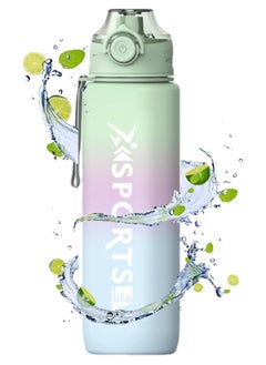 Arabest Sports Water Bottle, 1000ml Wide Mouth Drinks Bottle with Time Markings, Sports Canteen for Bike, Fitness, University, Outdoor, School, Gym (Green)  - Image 1