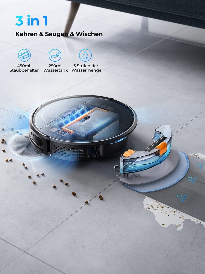 Laresar Evol 3 Robot Vacuum Cleaner With Mop Function - 4500Pa Super Thin Black Vacuum - 180 Minutes Battery Life - App/Remote/Voice Control - Ideal for Hard Floors, Pet Hair, Carpet - Image 4