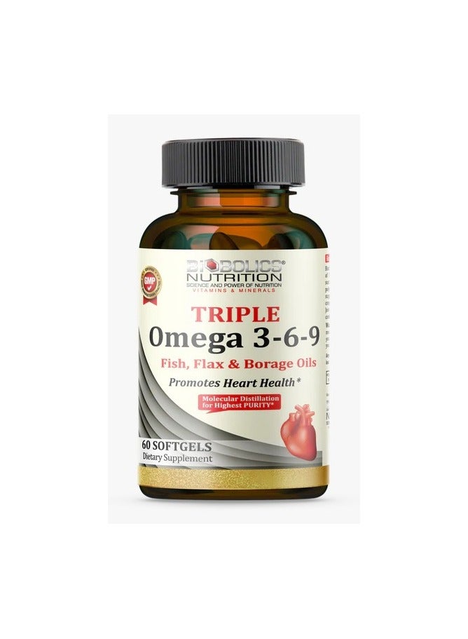 BIOBOLICS  أوميغا 3-6-9 ثلاثي 3600 ملغ لتعزيز صحة القلب 60 كبسولة لينة - Image 1