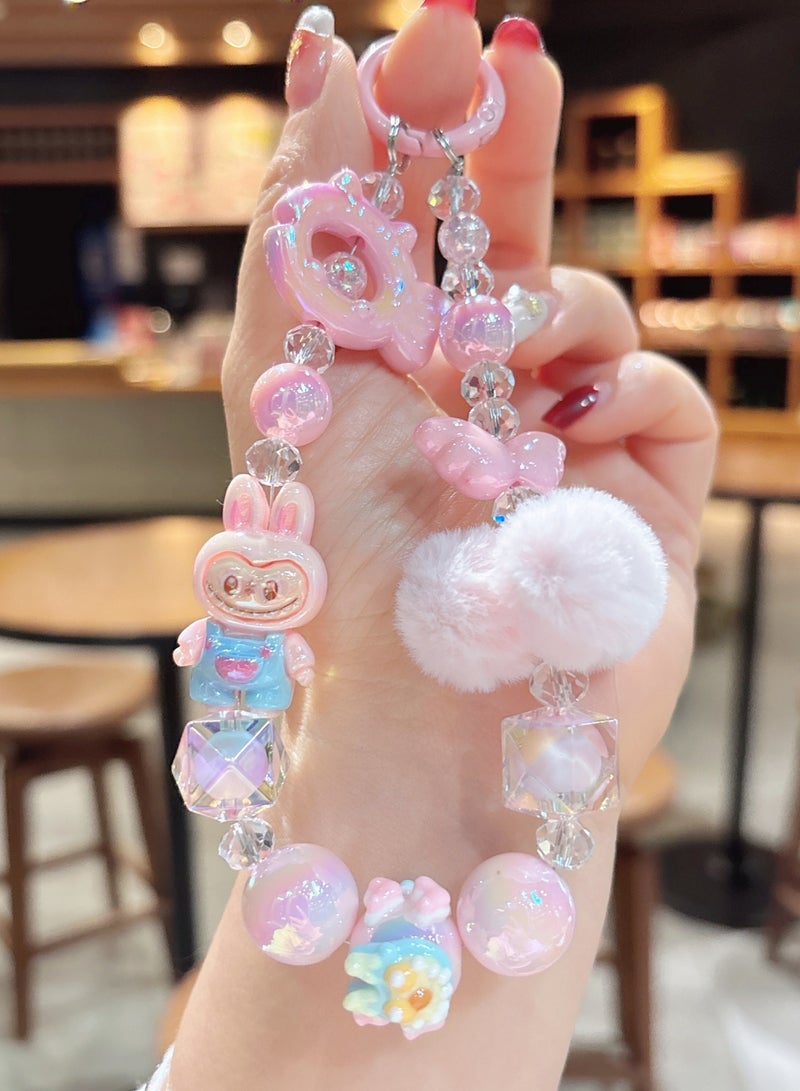 Generic 2-Piece Bling Keychains with Labubu, Pom-Pom and Assorted Beads | Perfect Gifts for Besties and Girlfriends | Car Keychain Accessories | Brown and Pink  - Image 3