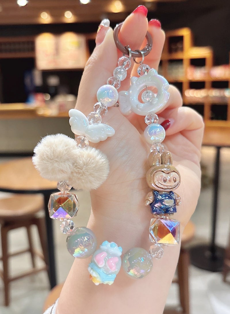 Generic 2-Piece Bling Keychains with Labubu, Pom-Pom and Assorted Beads | Perfect Gifts for Besties and Girlfriends | Car Keychain Accessories | Brown and Pink  - Image 2