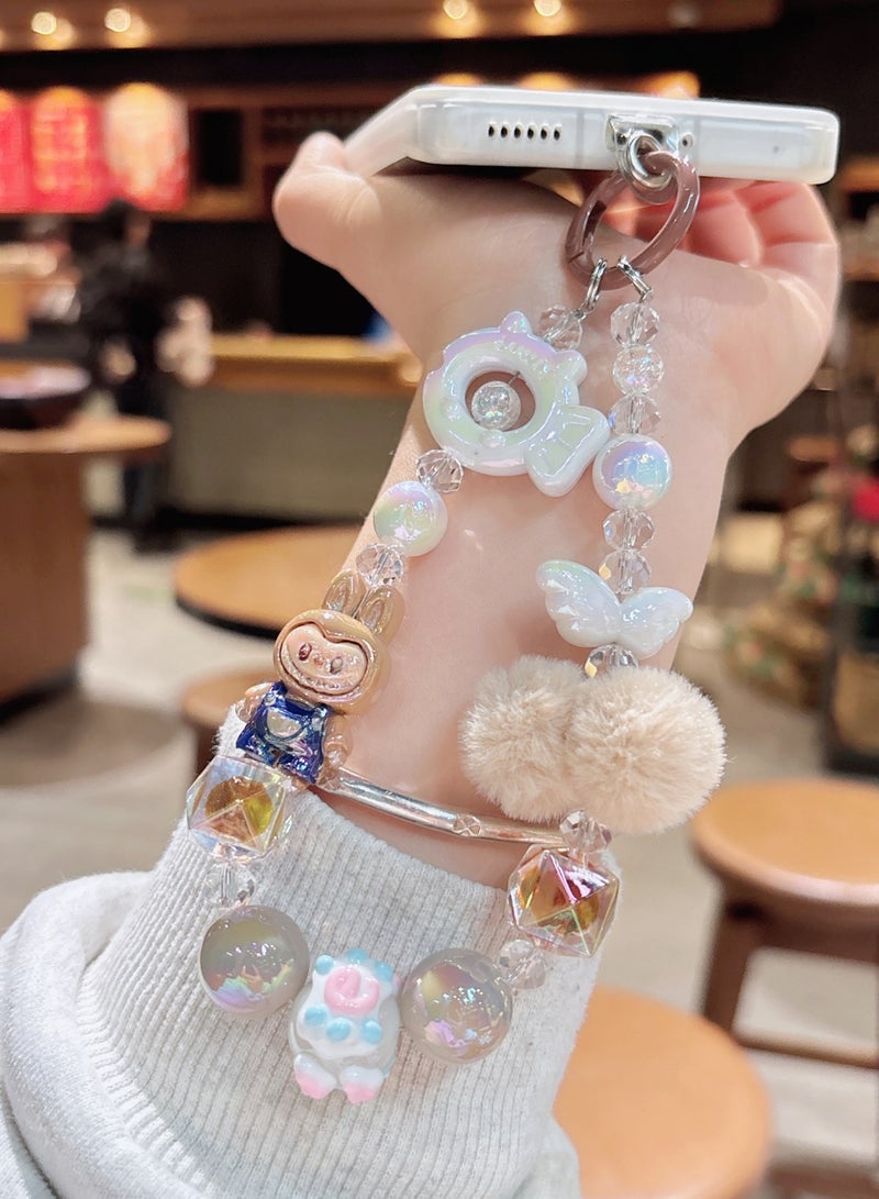 Generic 2-Piece Bling Keychains with Labubu, Pom-Pom and Assorted Beads | Perfect Gifts for Besties and Girlfriends | Car Keychain Accessories | Brown and Pink  - Image 5