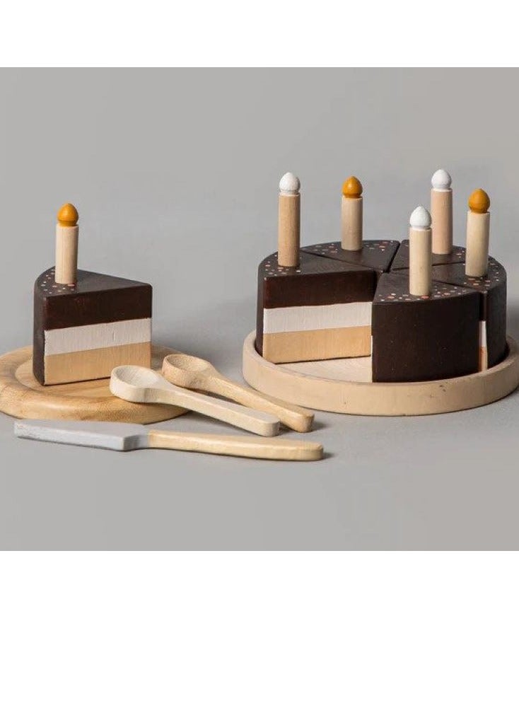 بيرتش آند باغز مجموعة كعكة الشوكولاتة للأطفال، مجموعة كعكة اللعب الخشبية للفتيات، مجموعة ألعاب وقت اللعب الخشبية مع لعبة كعكة عيد ميلاد خشبية متنوعة - Image 1