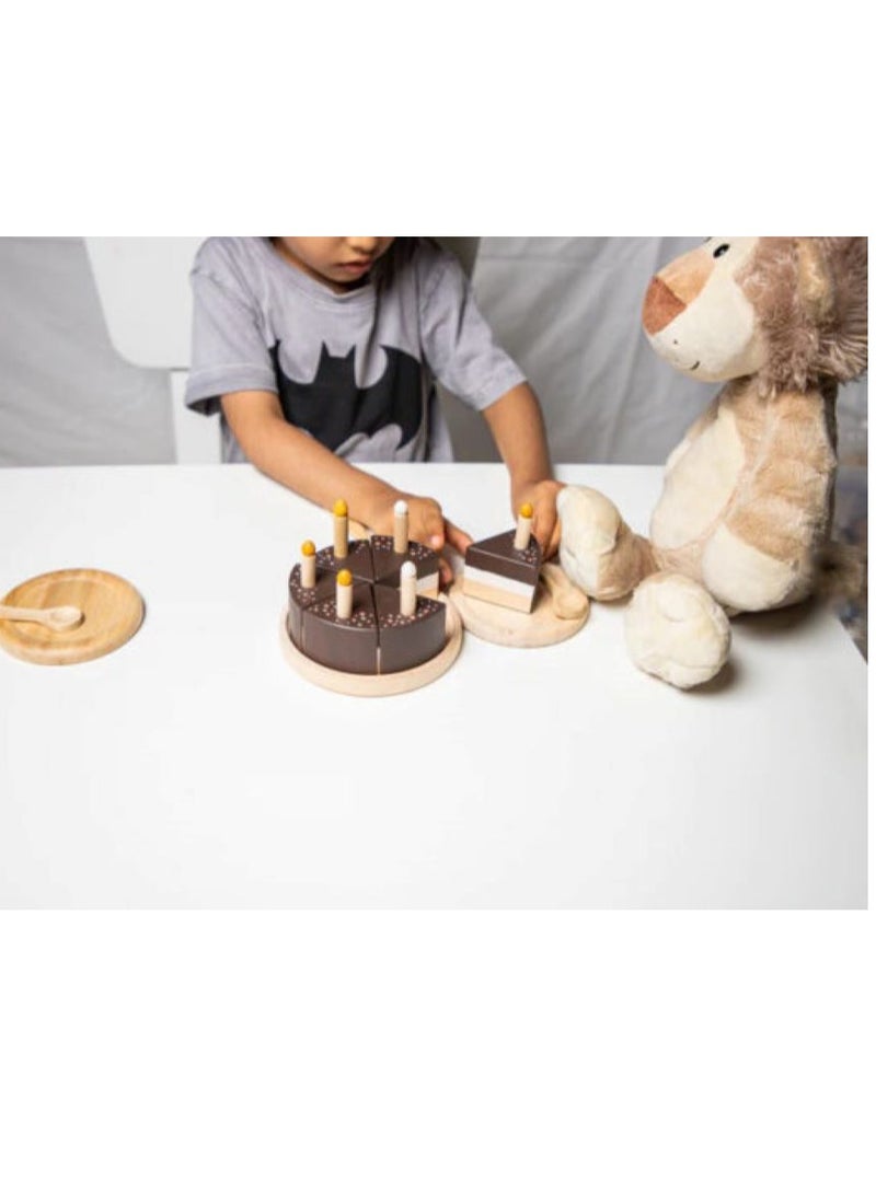 بيرتش آند باغز مجموعة كعكة الشوكولاتة للأطفال، مجموعة كعكة اللعب الخشبية للفتيات، مجموعة ألعاب وقت اللعب الخشبية مع لعبة كعكة عيد ميلاد خشبية متنوعة - Image 3