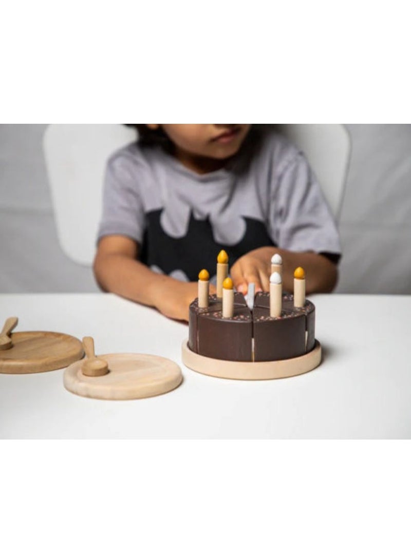 بيرتش آند باغز مجموعة كعكة الشوكولاتة للأطفال، مجموعة كعكة اللعب الخشبية للفتيات، مجموعة ألعاب وقت اللعب الخشبية مع لعبة كعكة عيد ميلاد خشبية متنوعة - Image 2