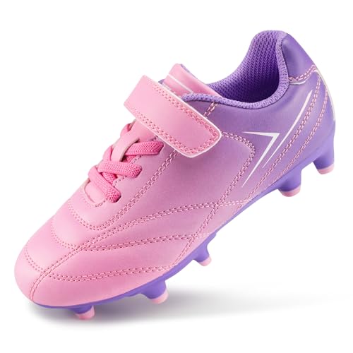 Stelle Kids Soccer Cleats Boys Girls Firm Ground Athletic Outdoor Football Soccer Shoes for LittleBig KidGCL005Violet Blush12ML - Image 1
