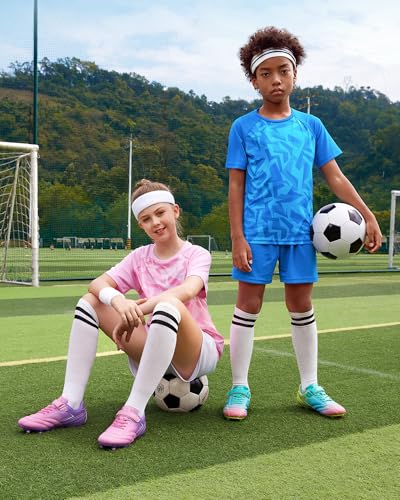 Stelle Kids Soccer Cleats Boys Girls Firm Ground Athletic Outdoor Football Soccer Shoes for LittleBig KidGCL005Violet Blush12ML - Image 3