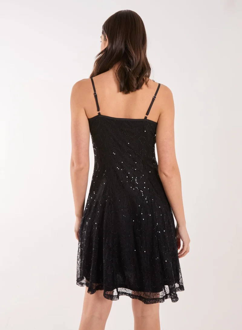 Pink Vanilla Sequin Lace Mini Dress