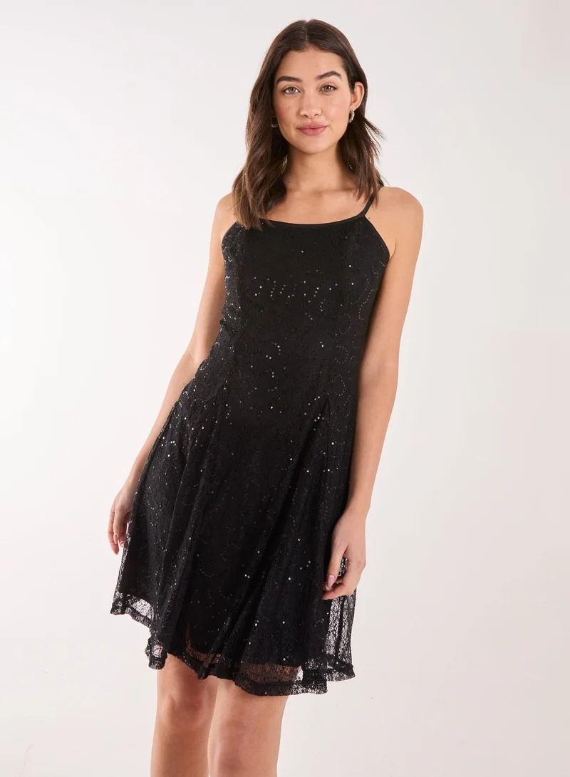 Pink Vanilla Sequin Lace Mini Dress