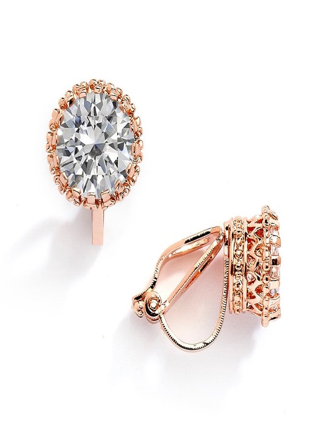 Mariell Rose Gold Clip-On CZ Crystal Stud Earring, 2 Cwt., for Weddings, Brides, Prom, Birthday Gift - Image 1