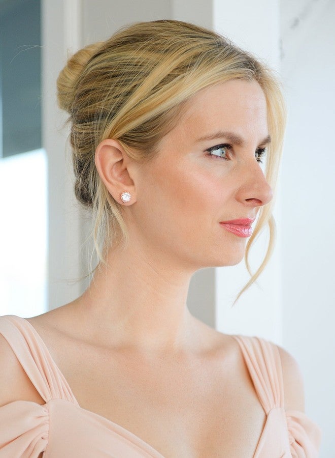 Mariell Rose Gold Clip-On CZ Crystal Stud Earring, 2 Cwt., for Weddings, Brides, Prom, Birthday Gift - Image 3