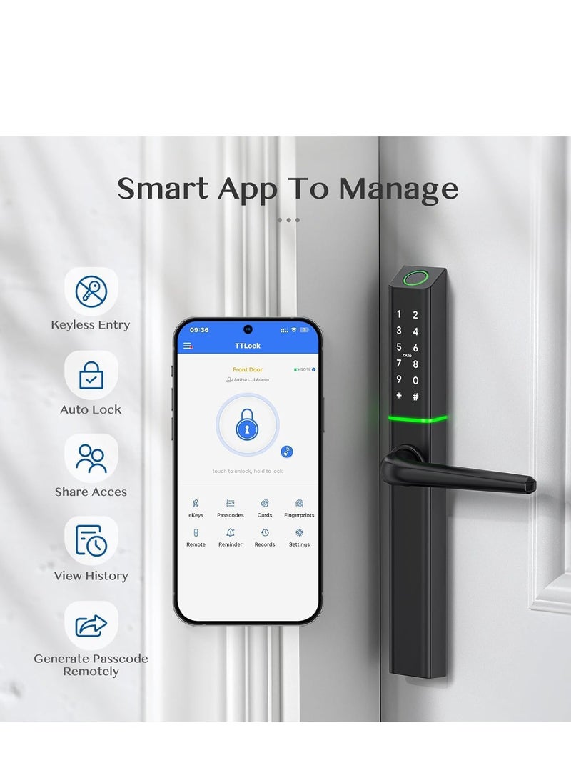 ROBUSTLINE - Electronic Smart Front Door Lock With 5 Function- Fingerprint Digital Deadbolt Smart Ic Card Keyless Bluetooth Key Smart App Remote Control 2 Years Warranty - Image 1