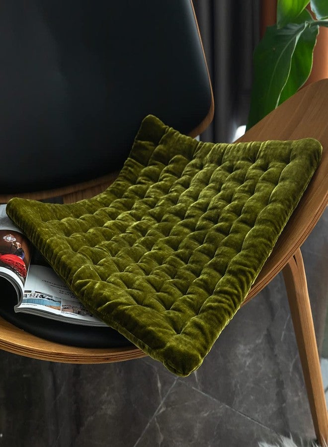 vctops Luxury Velvet Square Chair Pad Thin Soft and Comfy Chair Cushion Tufted Indoor Seat Cushion Pillow Tatami (Green,17"x17") - Image 1