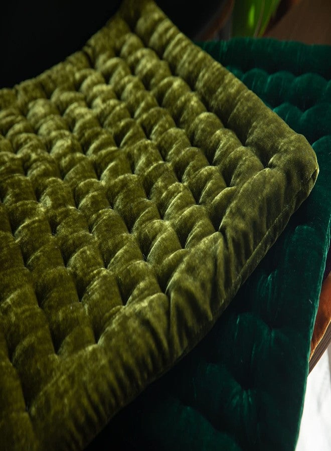 vctops Luxury Velvet Square Chair Pad Thin Soft and Comfy Chair Cushion Tufted Indoor Seat Cushion Pillow Tatami (Green,17"x17") - Image 3
