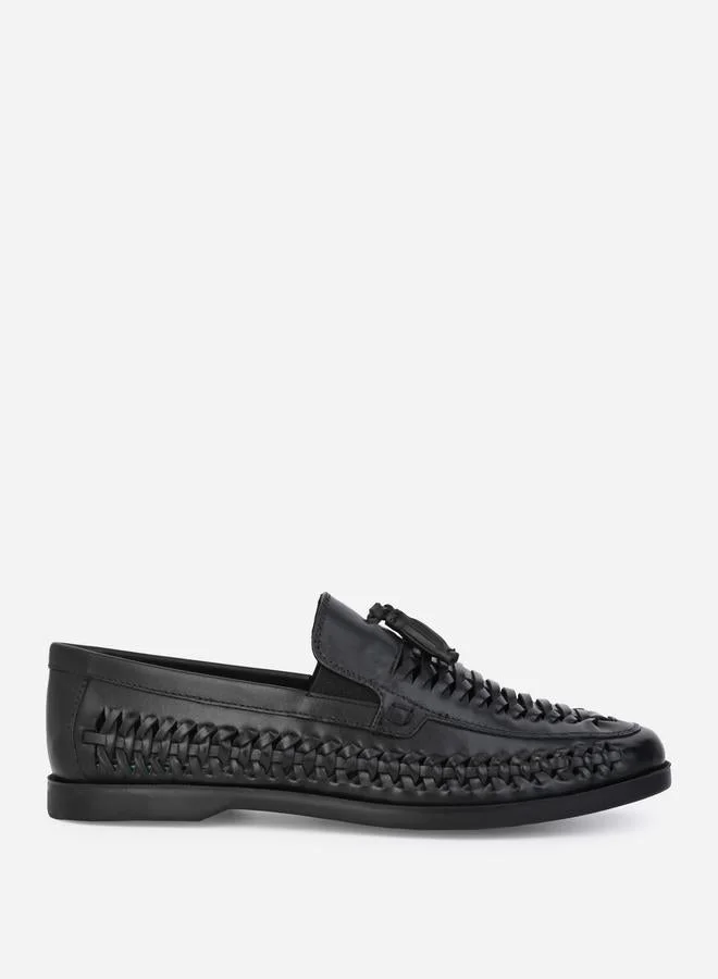 Styli Styli Genuine Leather Handmade Woven Tassel Loafers