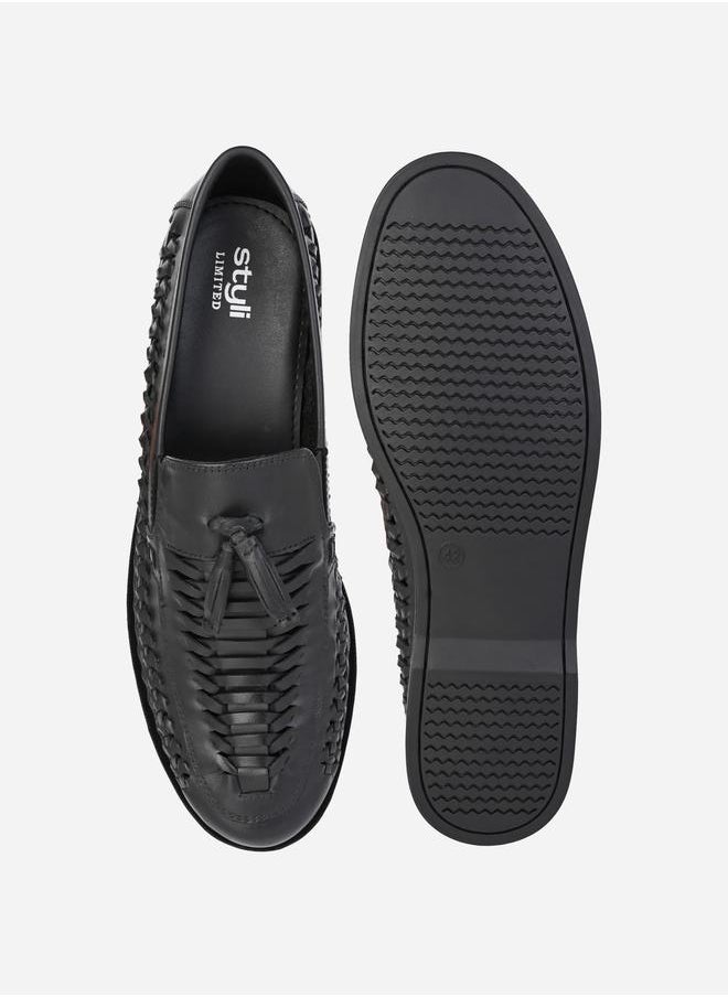 Styli - Genuine Leather Handmade Woven Tassel Loafers - Image 1
