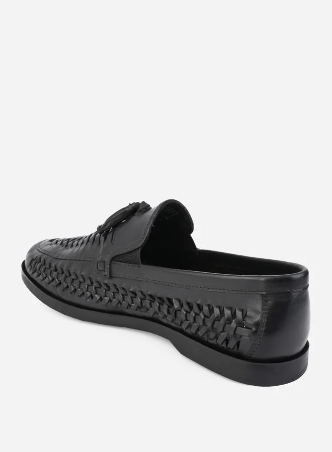 Styli Genuine Leather Handmade Woven Tassel Loafers