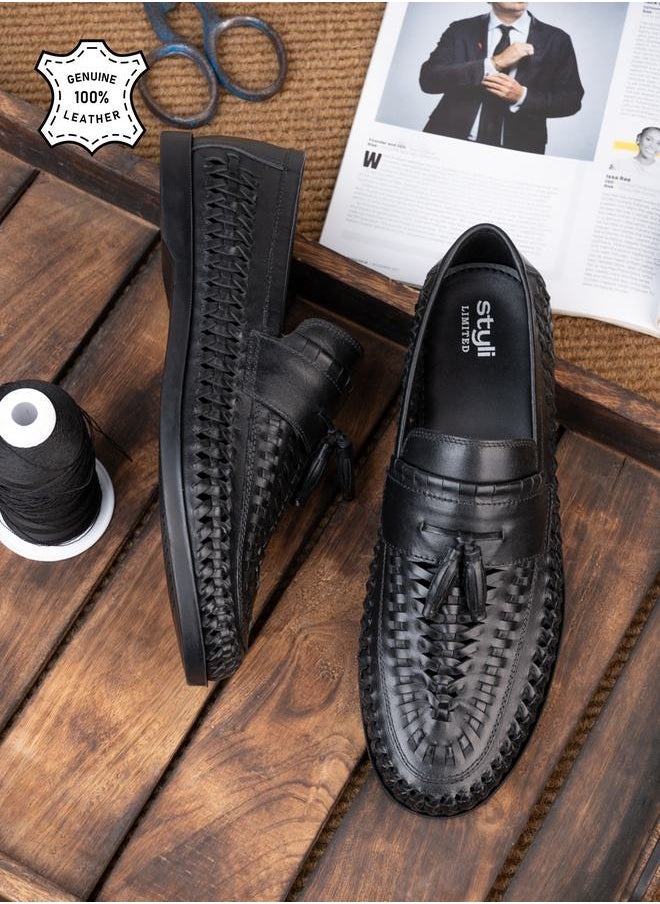 Styli - Genuine Leather Handmade Woven Tassel Loafers - Image 1