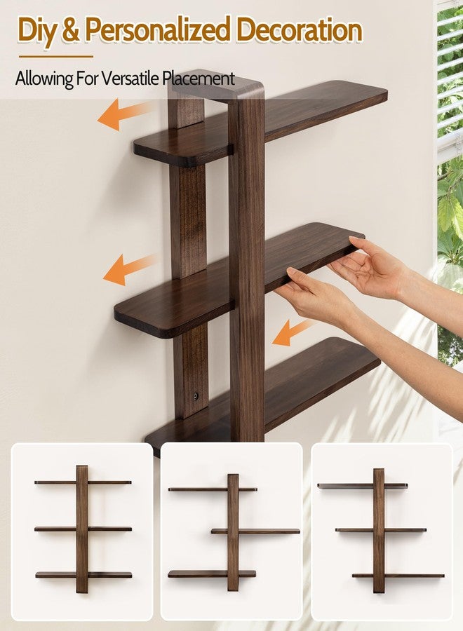 SUMGAR Floating Shelves for Wall Walnut Mounted Shelf Unit for Living Room Bedroom Bathroom Mid Century Modern Decorative Storage Plant Photo Display Home Decor 3 Tier Large 20in All Pine - Image 3