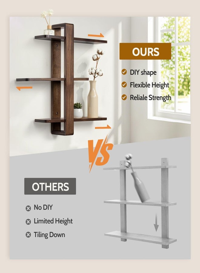 SUMGAR Floating Shelves for Wall Walnut Mounted Shelf Unit for Living Room Bedroom Bathroom Mid Century Modern Decorative Storage Plant Photo Display Home Decor 3 Tier Large 20in All Pine - Image 5