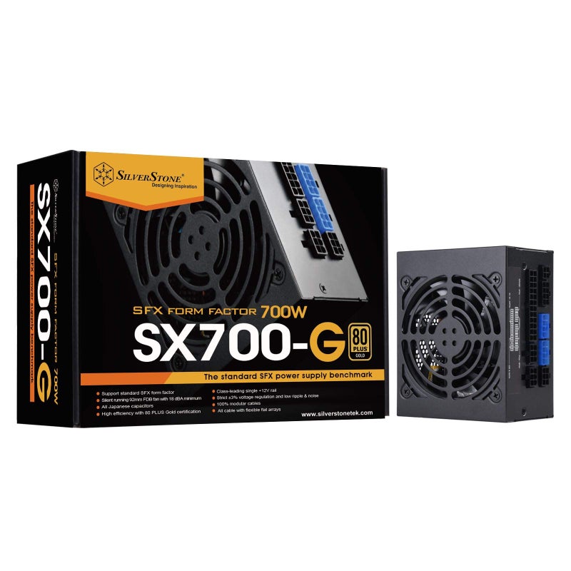 مزود الطاقة SilverStone Technology SSTSX700G 700W SFX كامل التعديل 80 Plus Gold مع مروحة محسّنة 92 مم ومكثفات يابانية