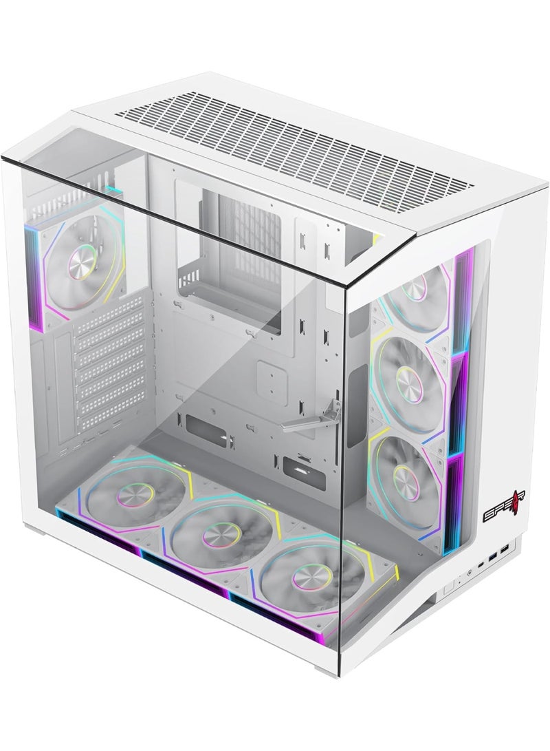 Spear Pc حالة الألعاب Titanic Plus E-ATX بيضاء – 7 مراوح ARGB، زجاج مقسى ثلاثي الجوانب، تدعم مبردات مزدوجة 360mm، منفذ Type-C، دعم GPU عمودي - Image 2