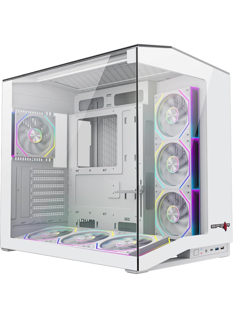 Spear Pc حالة الألعاب Titanic Plus E-ATX بيضاء – 7 مراوح ARGB، زجاج مقسى ثلاثي الجوانب، تدعم مبردات مزدوجة 360mm، منفذ Type-C، دعم GPU عمودي - Image 1