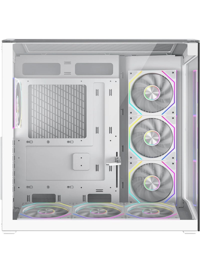 Spear Pc حالة الألعاب Titanic Plus E-ATX بيضاء – 7 مراوح ARGB، زجاج مقسى ثلاثي الجوانب، تدعم مبردات مزدوجة 360mm، منفذ Type-C، دعم GPU عمودي - Image 3