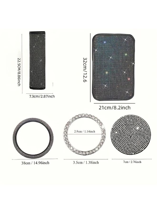 Colorful 8Pcs Car Interior Accessories Set with Diamond Coasters Steering Wheel Cover - Image 2