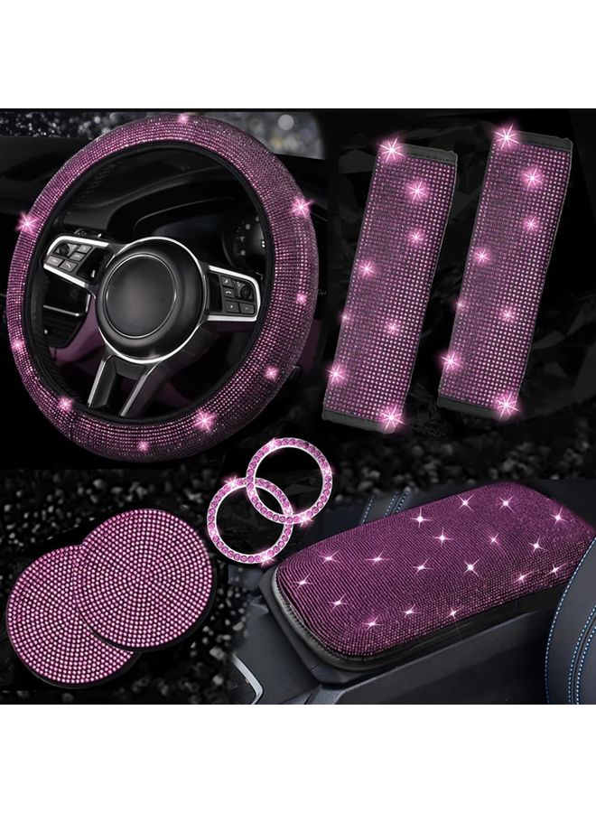 Colorful 8Pcs Car Interior Accessories Set with Diamond Coasters Steering Wheel Cover - Image 5