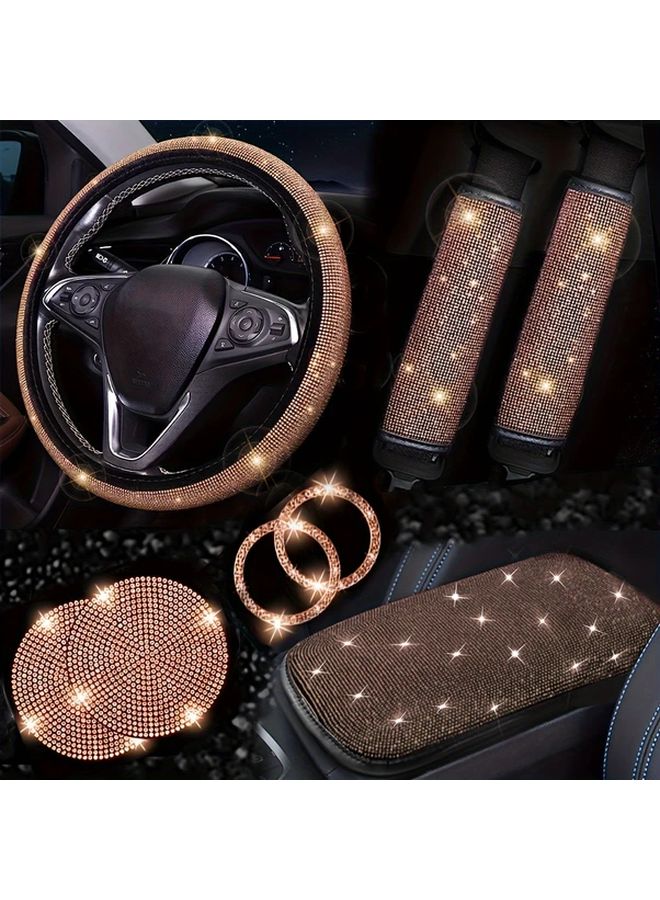 Colorful 8Pcs Car Interior Accessories Set with Diamond Coasters Steering Wheel Cover - Image 1