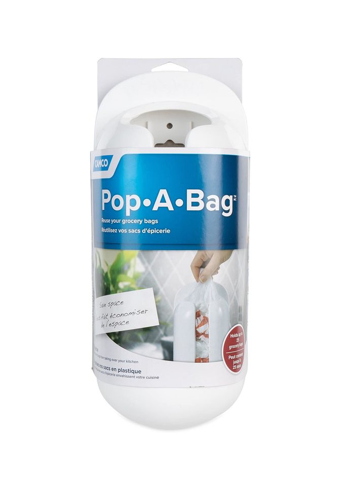 Camco Pop-A-Bag | Features a Compact Design That Conveniently Stores and Dispenses Reusable Plastic Grocery Bags Inside RVs, Campers, Boats, Home, and Office | Polymer, White (57061) - Image 1