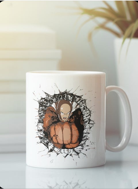 Ceramic mug with the “One Punch Man | OPM” design printed in white