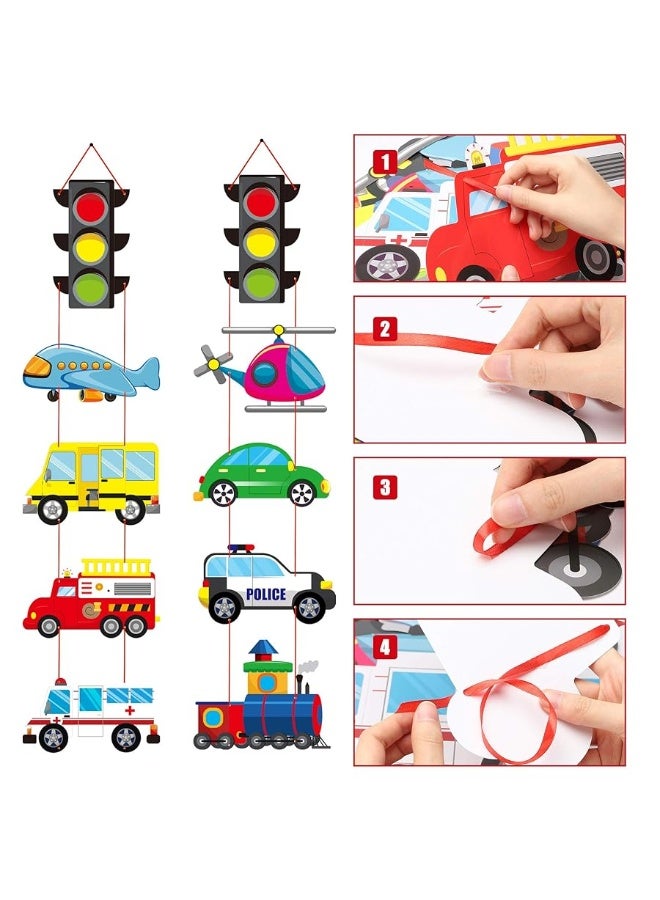 TICIAGA 10pcs Transportation Cardboard Cut-Out for Outdoor Porch Sign Door Banner, Transportation Theme Birthday Party Banner, Car Theme Hanging Party Decoration Kit, Mix of Car, Plane, Traffic Light - Image 2