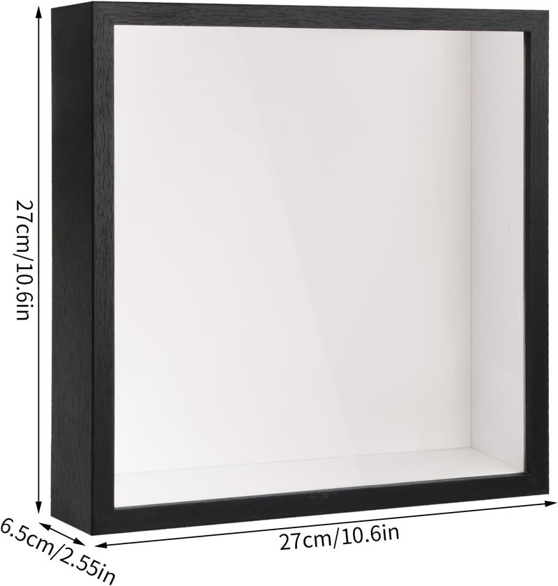 3D Shadow Box, Deep Picture Frame Display Box for Tabletop and Wall, Wooden Deep Box Frame for Flower Memorabilia Medal Crafts Tickets (27x27cm Black) - Image 2