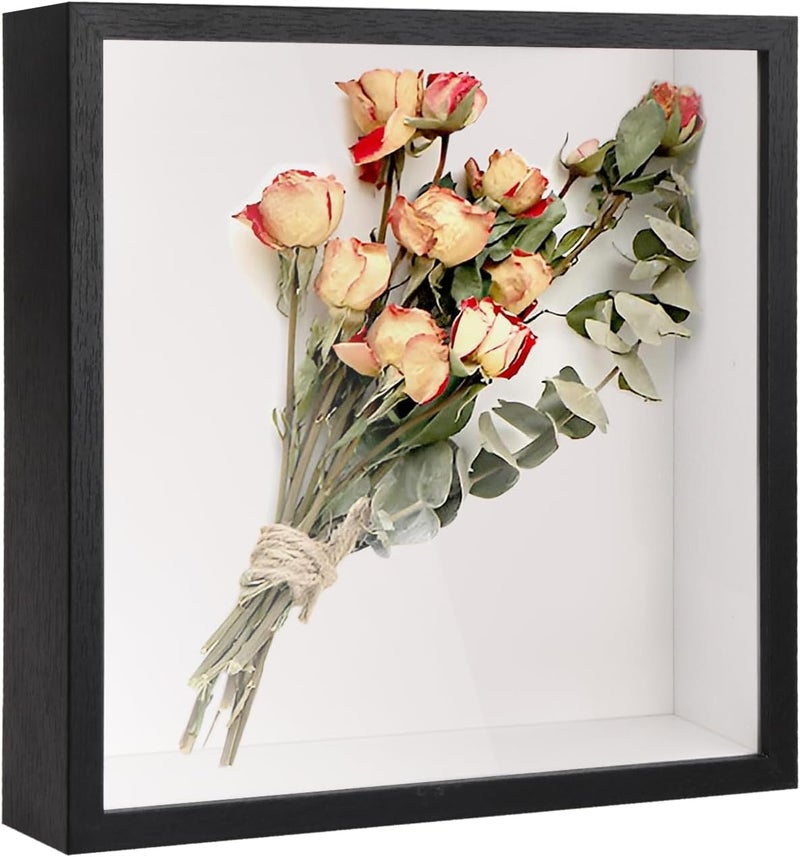 3D Shadow Box, Deep Picture Frame Display Box for Tabletop and Wall, Wooden Deep Box Frame for Flower Memorabilia Medal Crafts Tickets (27x27cm Black) - Image 1