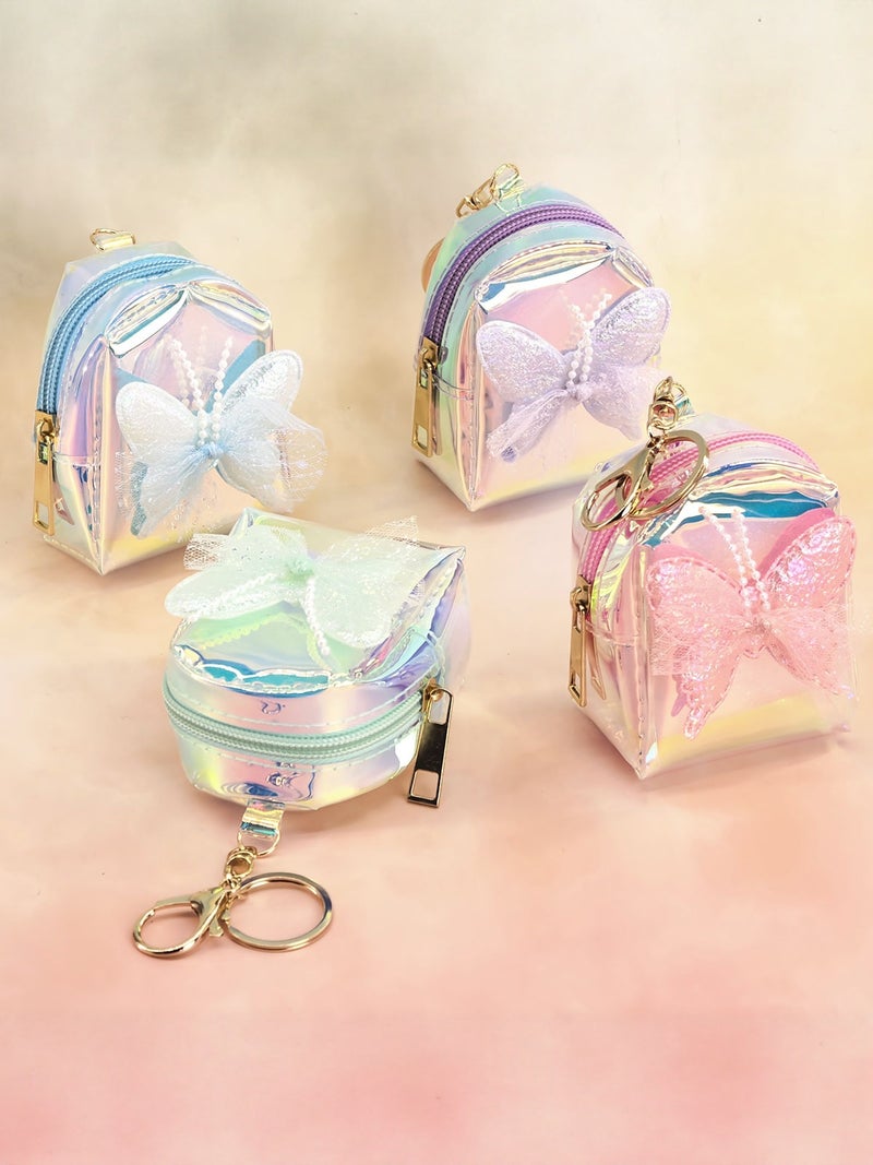 estella New Laser Rainbow Bow Keychain Purse with Mini Backpack, Cute Storage Bag for Girls - Image 3