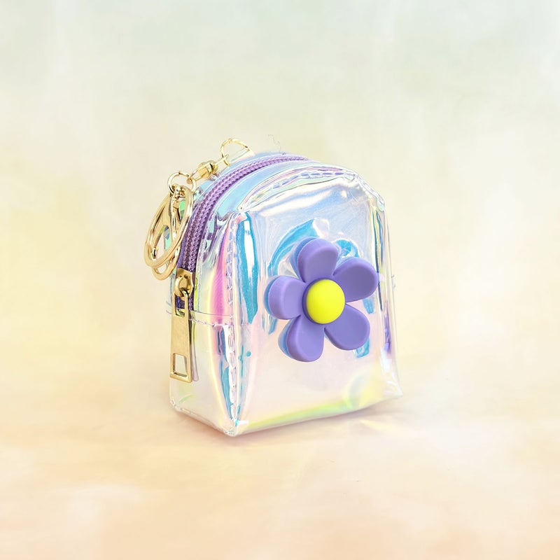 estella New Laser Rainbow Bow Keychain Purse with Mini Backpack, Cute Storage Bag for Girls - Image 1